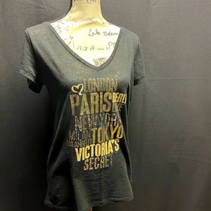 Victoria’s Secret T Shirt, Black, Gold, Size Large, Super Model Essentials